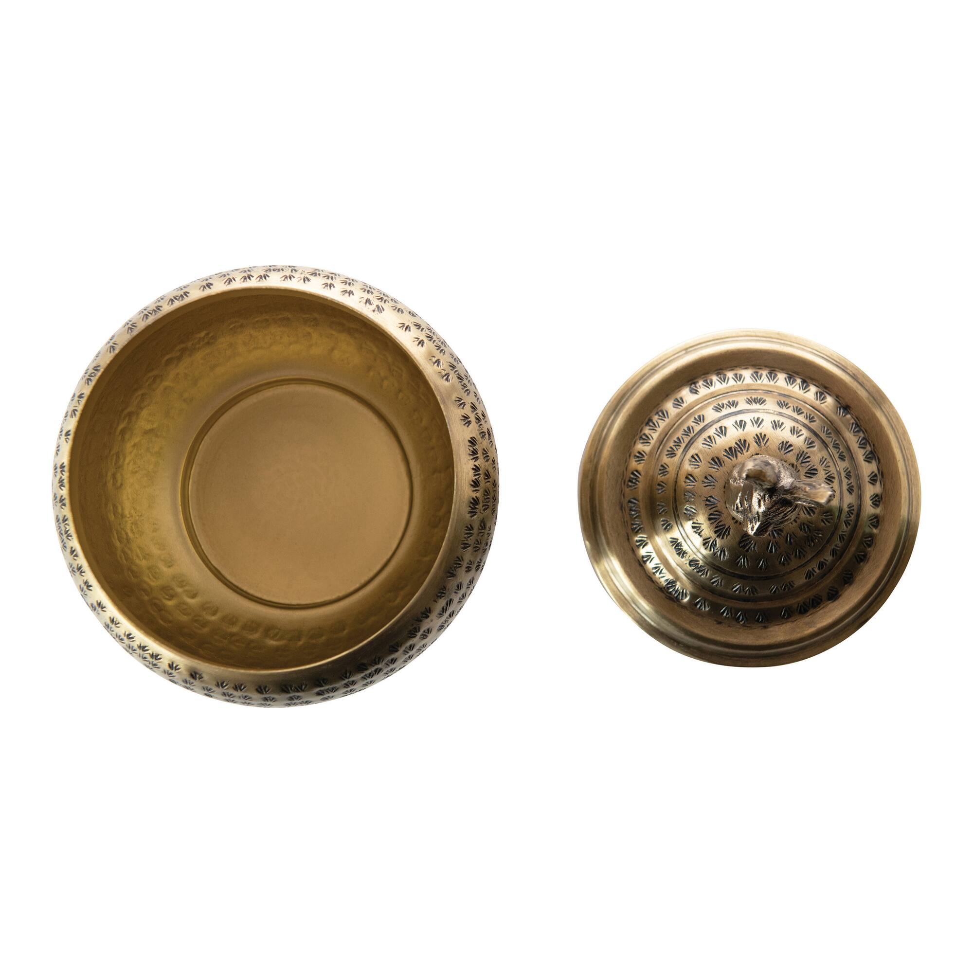 Hello Honey® 8'' Brass Finished Hammered Metal Container with Rabbit Finial
